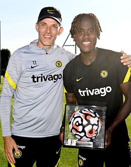 Thomas Tuchel presents Trevoh Chalobah with his Premier League Debut Ball